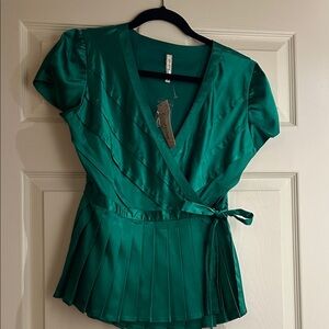 DO+BE Teal Pleated Wrap Blouse